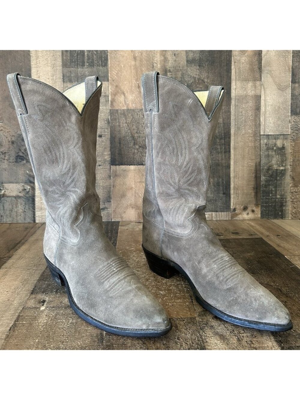 Justin Vintage Gray Suede Pointed Toe Western Cowboy Boots Mens 11 D